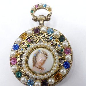 Vintage marked Limoge lady portrait with gold tone